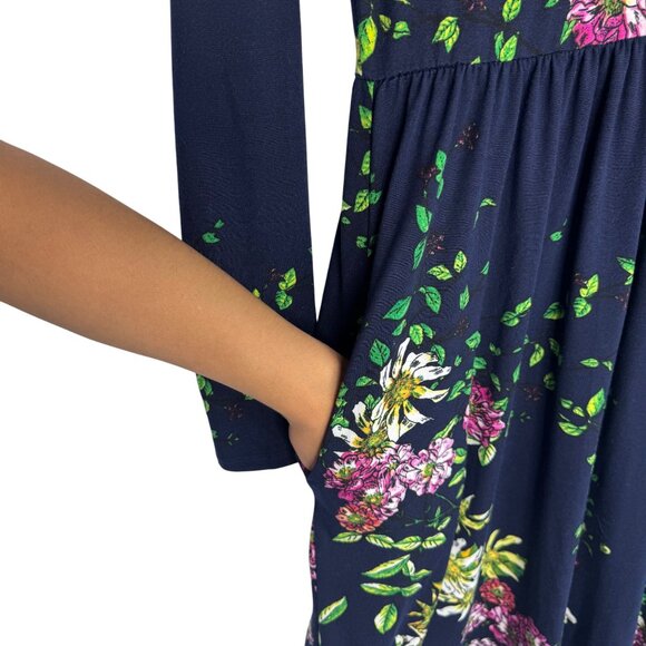 Reborn J Blue Floral Maxi Dress With Pockets Stretchy Bohemian Boho Garden Sz Sm - Picture 4 of 6